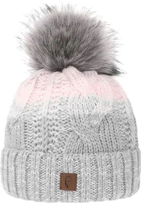 Zdjęcie produktu dla Kobieta Pompon z Ombre Ciepła Wełniana czapka | One Size