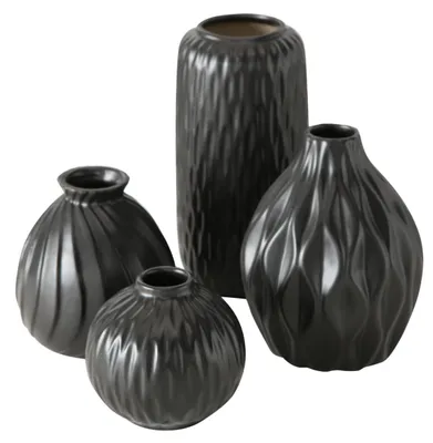 4 Vasen Zalina, Porzellan, schwarz, Höhe 9-20 cm