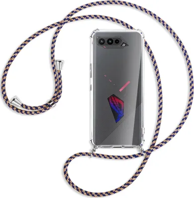 Produktbild von Handykette Backcover-Schutzhülle mit Band (Metall silberfarben) für Asus ROG Phone 5, 5 Ultimate, 5 Pro - blau+beige