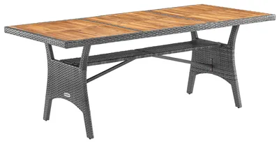 Produktbild von CASARIA® Polyrattan Gartentisch Ablage FSC®- zertifiziertes Akazienholz 190x90cm Höhenverstellbar Wetterfest Garten Terrasse Balkon Esstisch Tisch Grau