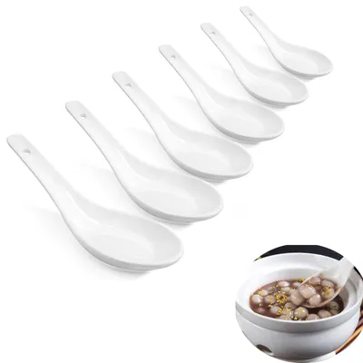 6er-Set Keramik-Suppenlöffel, Porzellan, Servierlöffel, Weiß