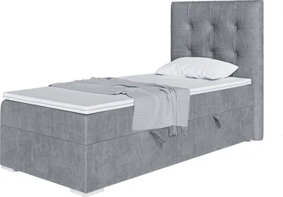 Produktbild von MEBLINI Boxspringbett mit Bettkasten - Gepolstert Einzelbett mit Matratze und Topper - Polsterbett mit Stauraum - Bett mit Kopfteil - Stauraumbett - DENIZ - 80x200 Links  - H4/Grau Samt