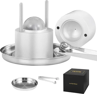 Zdjęcie produktu dla VEVOR kostkarka do lodu Zestaw foremek do kostek lodu 60 mm, foremka do kostek lodu Foremka do kostek lodu ze szczypcami do lodu i tacką ociekową, aluminium Trwałe foremki do kostek lodu Foremka do kostek lodu Whisky Americano, sok i mleko Srebrny