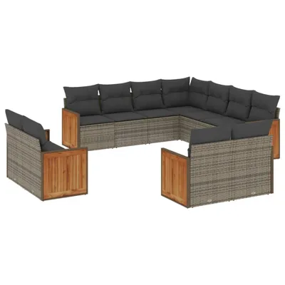 Produktbild von 11-tlg. Garten-Sofagarnitur mit Kissen Grau Poly Rattan