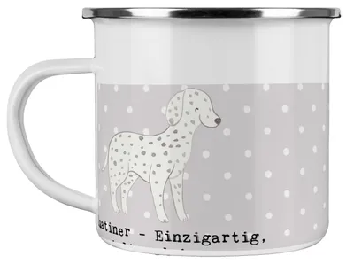Produktbild von Mr. & Mrs. Panda Teetasse Dalmatiner Freund - Grau Pastell - Geschenk, Pott, Beschreibung, Emaille Tasse, Hunderassen, einzigartiger Hund, Familienhund, Teebecher, Pflege