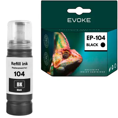 Produktbild von Evoke kompatible Tinte für Epson 104 T104 C13T00P140 Schwarz 70 ml 4840 Seiten EcoTank ET-1810 2710 2711 2712 2714 2715 2720 2721 2726 2810 2811 2812 2814 2815 2820 2821 2825 2826 4700 4800