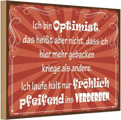 Produktbild von vianmo Holzschild 12x18 cm ich bin Optimist das heißt Dekoration