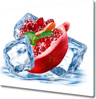 Produktbild von Glas Herdabdeckplatte 60x52 cm Spritzschutz Glasabdeckplatte Schneidebrett Granatapfel mit Eis