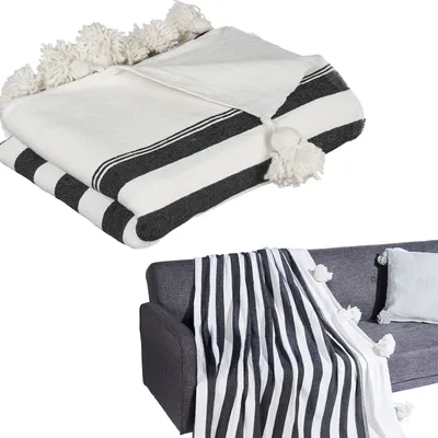 Imagen del producto de Manta para sofá, colcha de día, estilo marroquí, color crema y