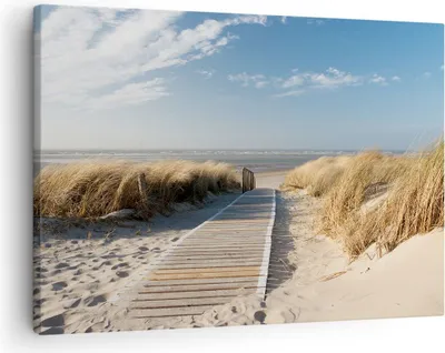 Produktbild von Bild auf Leinwand - Leinwandbild - Strand Meer Fußgängerbrücke Ufer - 70x50cm - Wand Bild - Wanddeko - Leinwanddruck - Bilder - Kunstdruck - Wanddekoration - Leinwand bilder - Wandkunst - AA70x50-2657