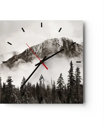 Produktbild von Wanduhr - Quadrat - Glasuhr - Nebel Berg Wald - 40x40cm - Schleichendes Uhrwerk - Lautlos - zum Aufhängen bereit - Dekoration Modern - Wanddekoration aus Glas - C3AC40x40-4936