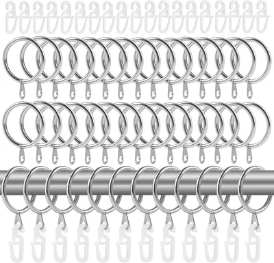 Imagen del producto de Anillos metálicos para cortinas con ganchos de plástico, 50 unidades, de 30 mm, para barras de cortina