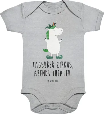 Produktbild von Mr. & Mrs. Panda babykleidung body Einhorn Joker 3. - 6. Monat - Heather Grey - Geschenk, Babystrampler, Strampler Baby, Einteiler, Unicorn, Babybody, Einhörner, Hofnarr