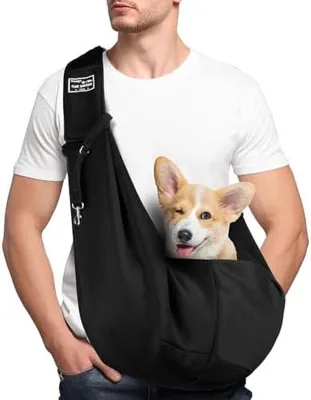 Produktbild von Hundetragetasche Welpen, Wendbarer Transporttasche für Hunde und andere Haustiere bis 7.5 kg Tragetuch Hund Verstellbar Sicherer Tragegurt für Kleine Hunde für Spaziergänge im Freien Schwarz