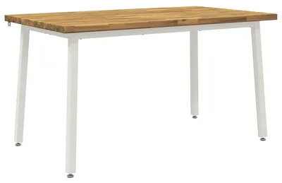 Image de vidaXL : Table en bois d'acacia massif, blanche, dimensions 140 x 70 x 75 cm, forme rectangulaire