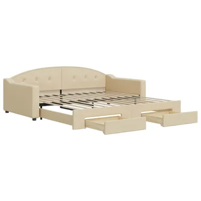 Zdjęcie produktu dla VidaXL 3197575, sofa rozkładana, Kremowy, Pianka, Tkanina, Metal, Drewno, 2230 mm, 1100 mm