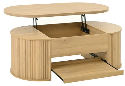Produktbild von STILVORA Couchtisch mit anhebbarer Tischplatte, Wohnzimmertisch mit ausziehbarem Regal, Kaffeetisch mit gebogenen Holzseiten