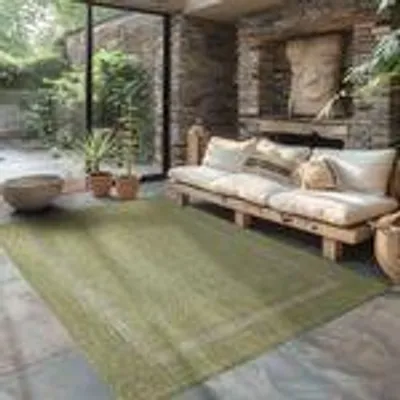 Produktbild von Outdoor Teppich Einfarbig Wetterfest Terasse Balkon Garten Küchenteppich Flachgewebe Sisal Optik, Größe: 80 x 150 cm, Farbe: Grün