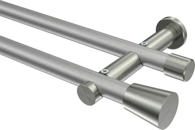 Produktbild von Interdeco Gardinenstange / Vorhangstange Silbergrau / Edelstahl-Optik, Typ Platon Sitra (Konus) ohne Ringe, 20 mm Ø 2-läufig, 100 cm