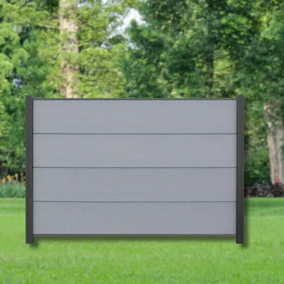 Produktbild von WPC XL Sichtschutz Zaun Windschutz Alu Pfosten Garten Steingrau Grau 180x120 cm 6 Zäune + 7 Pfosten