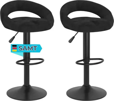 Produktbild von Barhocker KALSII höhenverstellbar 2er Set Schwarz Samt | Barstühle drehbar Küchenhocker Thekenhocker für Küche Hausbar