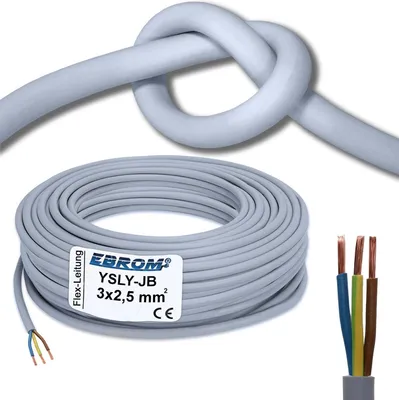 Produktbild von 5 Meter flexibles YSLY-JB 3x2,5 mm² hochflexibles Verlegekabel in grau, 3-adrig: braun - blau - grün/gelb) - Länge: 5 m - 3x2,5 mm2