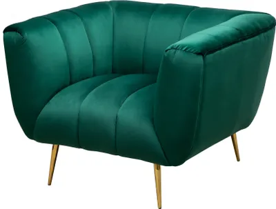 Produktbild von Retro Sessel NOBLESSE 106cm smaragdgrün Samt mit Ziersteppung Wohnzimmersessel