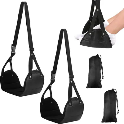 Produktbild von Fußhängematte für das Flugzeug - Verstellbare Fußstütze - Set von 2 - Reise-Fußstütze mit Schaumstoff - Höhenverstellbar 60 cm-90 cm