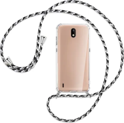 Produktbild von Handykette Backcover-Schutzhülle mit Band (Metall silberfarben) für Nokia 1.3 - schwarz/grau/weiß