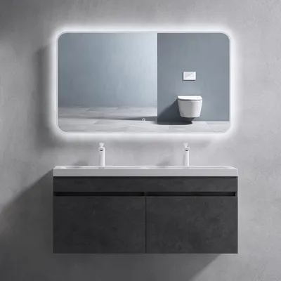 Immagine prodotto di doporro Mobile Bagno sospeso 120x48x55cm, Mobiletto per Bagno con Lavabo Doppio Grigio Include Specchio LED, Seria Botanica