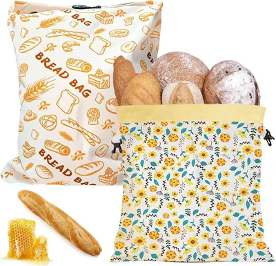 Produktbild von Brotbeutel mit Bienenwachs - 43x33cm - Leinen-Brotbeutel mit Bienenwachsbeschichtung - Wiederverwendbare Brotaufbewahrung - Für Brot und Sauerteigbrot