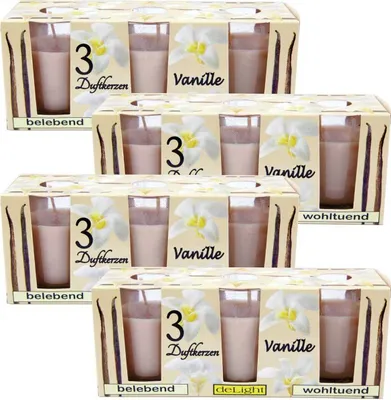 Produktbild von Duftkerzen Classic 12er Pack im Glas, lange Brenndauer und angenehmer Duft ( Vanille )