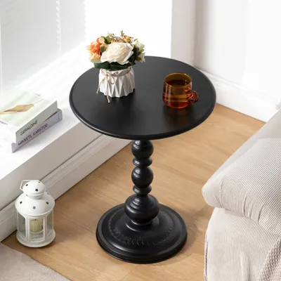 Produktbild von Beistelltisch, Gartentisch, Wohnzimmertisch, Couchtisch rund, aus Metall, Vintage Nachttisch, Retro Kaffeetisch, Laptoptisch, Betttisch