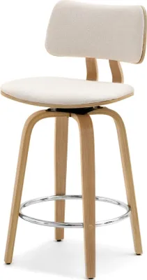 Image de Tabouret de bar pivotant IBELINA - crème / chêne