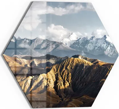 Produktbild von DEQORI Magnettafel Glas 55x48 cm 6-eckig 'Bergkettenpanorama' beschreibbar Whiteboard