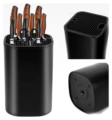 Produktbild von Messerblock ohne Messer Schwarz, Universeller Küchenmesserblock mit 21 Schlitzen und Abflussdesign