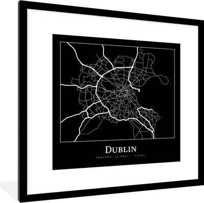 Produktbild von MuchoWow® Gerahmtes Poster Stadtplan - Dublin - Karte 40x40 cm - Poster mit Schwarzem Bilderrahmen Wandposter Rahmen Foto Bilder - Poster - Plakat im Rahmen