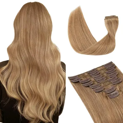 Zdjęcie produktu dla Pasemka do włosów, naturalne włosy, 8 pasemek, 70g, 45 cm, ciemny blond