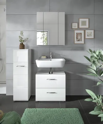 Produktbild von Badezimmer-Set >Ice< in Weiß / Weiß Hochglanz - 105x185x30cm (BxHxT)