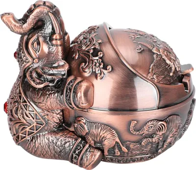 Obrázok produktu pre Vetruodolný popolník zo zliatiny zinku, inovatívny štýl slona, reliéfne ornamenty pre domácnosť, hotel, kanceláriu