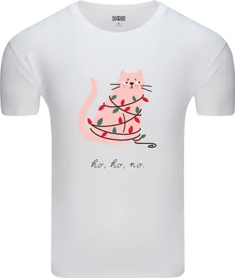 Produktbild von Diarbo Herren Weihnachts-T-Shirt Weihnachtsgeschenk Verheddert Katze Weiß Gr.S
