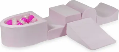 Produktbild von Schaumstoff-Spielset mit Hügel und Mikro-Bällepool – Velvet Soft Hellrosa + 100 Bällebadbälle / transparent, Meerjungfraueneffekt, Babyrosa, Rosa