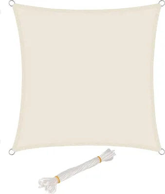 Produktbild von WOLTU Sonnensegel, 2x2m Quadrat, Creme, Polyester, wasserabweisend, UV-Schutz, Windschutz, 160g/m², für Garten Terrasse Camping, inkl. 3-4 Ösen & 3-4 Schnüren 1.5m
