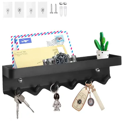 Produktbild von Schlüsselhalter mit 6 Haken, Schlüsselablage, bohrfreies Schlüsselbrett, schwarz