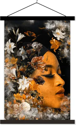 Produktbild von MuchoWow® Textilposter Frau - Gold - Natur 120x180 cm mit schwarzem Rahmen - Fotos