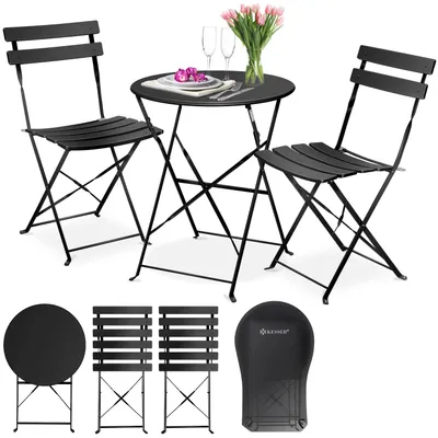 Immagine prodotto di Set da bistrot KESSER® 3 pezzi: tavolo da bistrot con 2 sedie pieghevoli, set da balcone, mobili da balcone, mobili pieghevoli, set da giardino, set di sedute, mobili da giardino, salottino in metallo, tavolo da bistrot da giardino con copertura inclusa