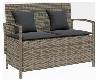 Produktbild von Gartenbank mit Stauraum und Kissen in Grau aus Poly Rattan