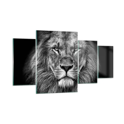Produktbild von Bilder auf glas - 4 Teile - Porträt Löwe Schwarzweiß - 160x90cm - Glasbilder - Wandbilder - Bilder - zum Aufhängen bereit - Wanddekoration aus Glas - Glas Bilder - Wandbild auf Glas - GDL160x90-4494