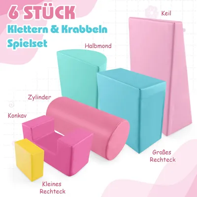 Produktbild von COSTWAY 6 STK. Schaumstoffbausteine, Riesenbausteine zum Toben und Klettern, Softbausteine aus Schaumstoff (Dunkelrosa)