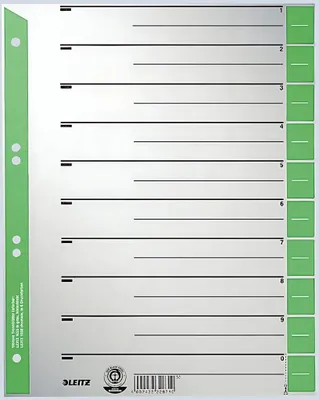 Immagine prodotto di Leitz 1652-00-55 1652 fogli divisori - A4 extra larghi, verdi, bordo perforato colorato, 100 pezzi